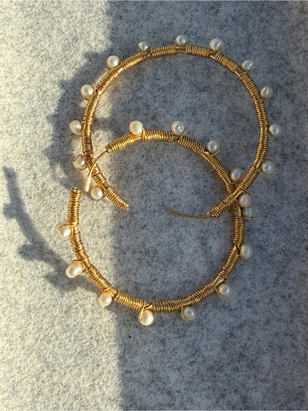 Colombian artistic Gold-Tone Hoop Earrings with Pearl Accents